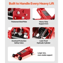 VEVOR Low Profile Floor Jack, 3 Ton (6614 lbs) Capacity, Steel Racing Floor Jack with Single Piston Quick Lift Pump, Hydraulic Trolley Car Lift for Sports Cars, SUVs, Pickups, Lifting Range 5.1