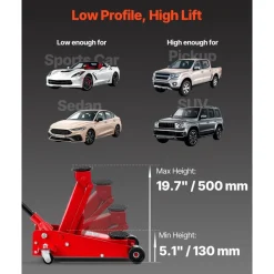 VEVOR Low Profile Floor Jack, 3 Ton (6614 lbs) Capacity, Steel Racing Floor Jack with Single Piston Quick Lift Pump, Hydraulic Trolley Car Lift for Sports Cars, SUVs, Pickups, Lifting Range 5.1
