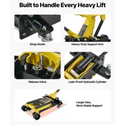 VEVOR Low Profile Floor Jack, 2 Ton (4409 lbs) Capacity, Steel Racing Floor Jack with Single Piston Quick Lift Pump, Hydraulic Trolley Car Lift for Cars, Motorcycles, ATVs, Lifting Range 5.7