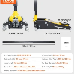 VEVOR Low Profile Floor Jack 2 Ton (4400 lbs) , Heavy Duty Aluminum Hydraulic Racing Floor Jack, Hydraulic Car Jack, Dual Piston Quick Lift Pump, 3.2