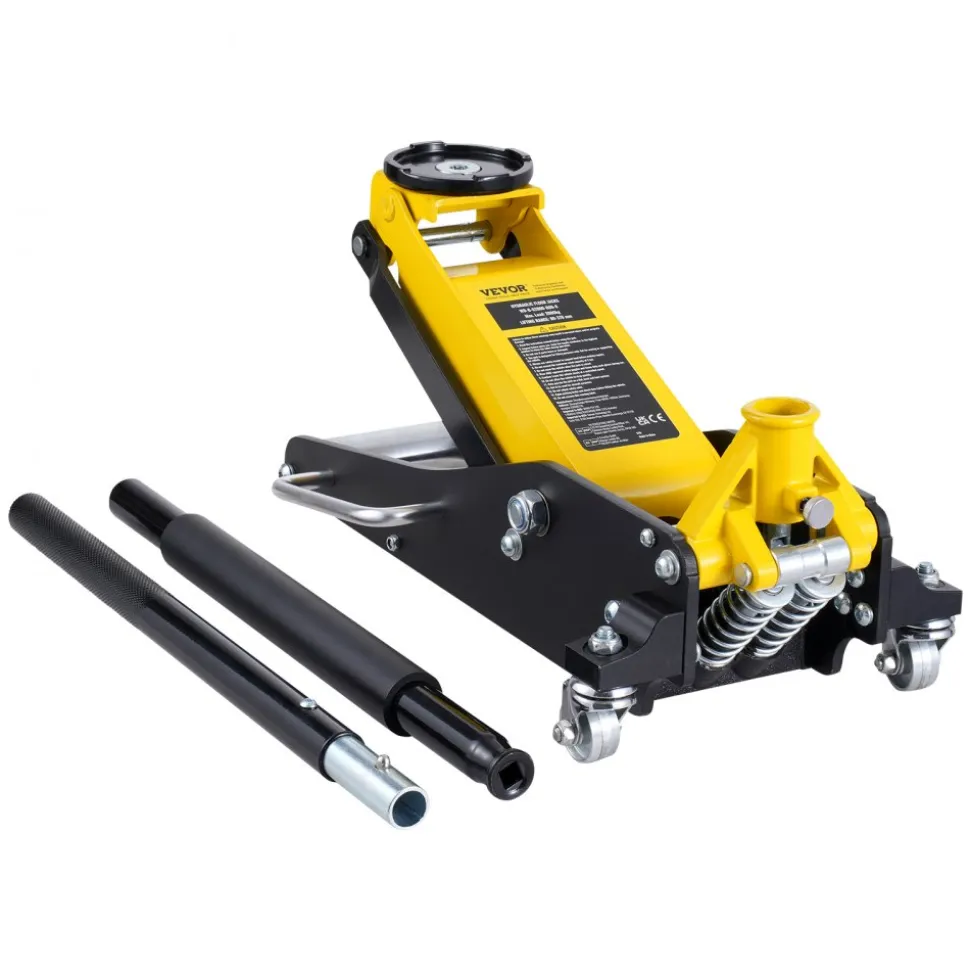 VEVOR Low Profile Floor Jack 2 Ton (4400 lbs) , Heavy Duty Aluminum Hydraulic Racing Floor Jack, Hydraulic Car Jack, Dual Piston Quick Lift Pump, 3.2"-14.6" Height Lifting Range (Yellow)