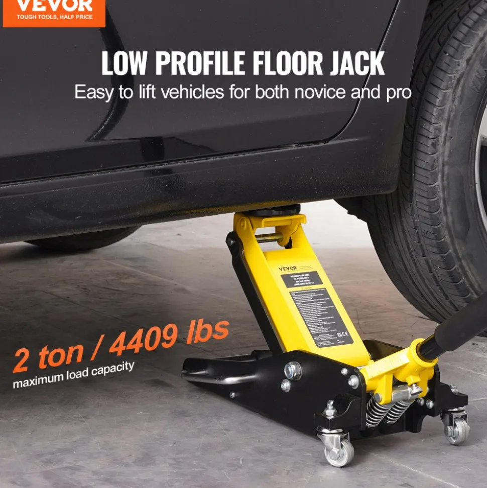 VEVOR Low Profile Floor Jack 2 Ton (4400 lbs) , Heavy Duty Aluminum Hydraulic Racing Floor Jack, Hydraulic Car Jack, Dual Piston Quick Lift Pump, 3.2"-14.6" Height Lifting Range (Yellow)