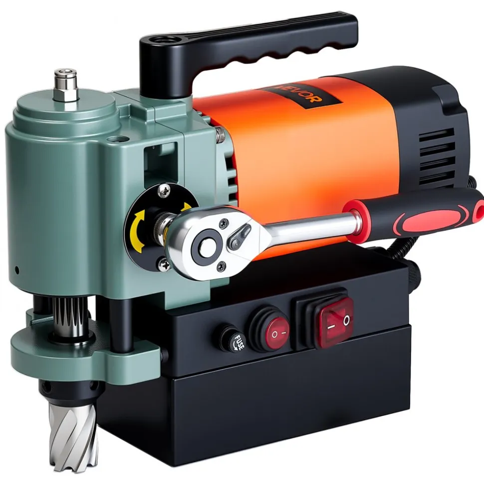 VEVOR Low Profile Magnetic Drill Press, 1300 W, 1.4 in Boring Diameter, 2248 lbf Power Portable Mag Drill Press, 650RPM Speed, with Weldon Shank, for Metal Surface, Industrial and Home Improvement