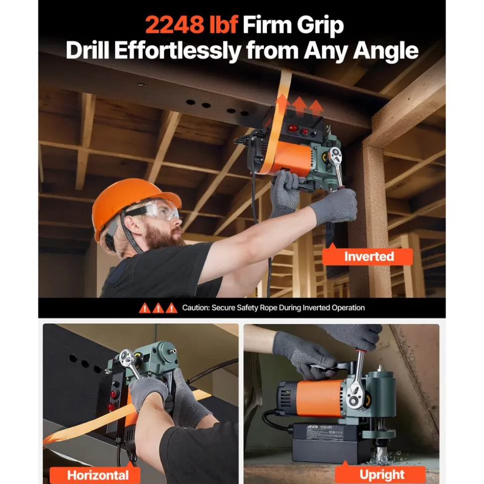 VEVOR Low Profile Magnetic Drill Press, 1300 W, 1.4 in Boring Diameter, 2248 lbf Power Portable Mag Drill Press, 650RPM Speed, with Weldon Shank, for Metal Surface, Industrial and Home Improvement