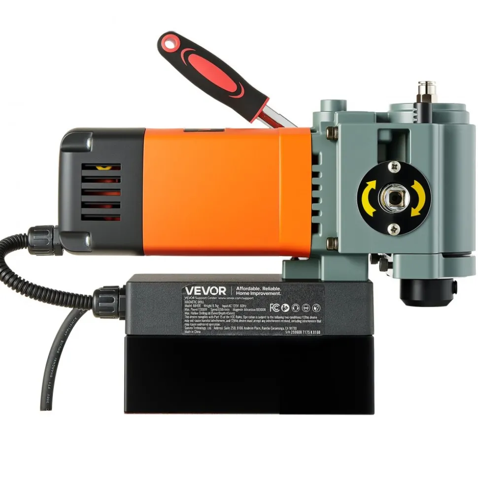 VEVOR Low Profile Magnetic Drill Press, 1300 W, 1.4 in Boring Diameter, 2248 lbf Power Portable Mag Drill Press, 650RPM Speed, with Weldon Shank, for Metal Surface, Industrial and Home Improvement