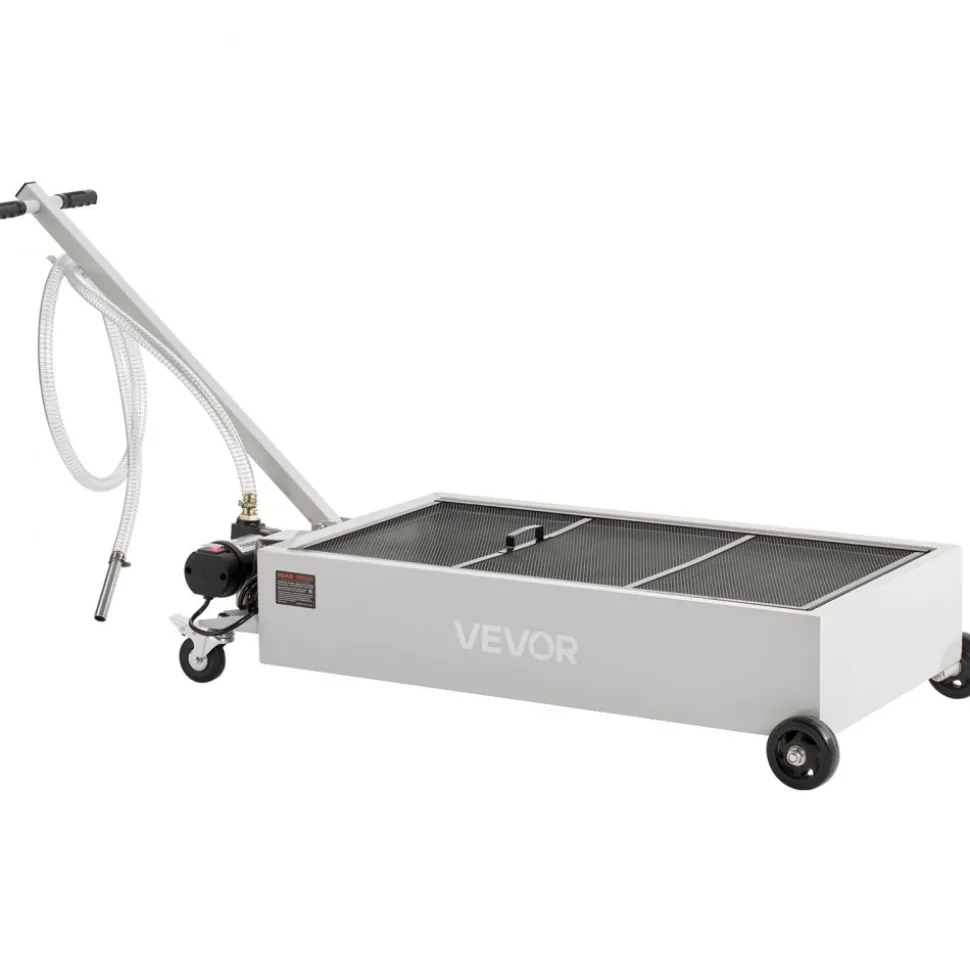 VEVOR Low Profile Oil Drain Pan, 20 Gallon Capacity, Rolling Oil Drain Pan with Electric Pump, 7.2 ft Hose & T Folding Handle, Leak-proof & Corrosion-resistant, Fit for Cars, SUVs, Trucks, ATVs, White