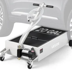 VEVOR Low Profile Oil Drain Pan, 20 Gallon Capacity, Rolling Oil Drain Pan with Electric Pump, 7.2 ft Hose & T Folding Handle, Leak-proof & Corrosion-resistant, Fit for Cars, SUVs, Trucks, ATVs, White