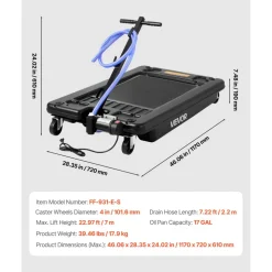 VEVOR Low Profile Oil Drain Pan, 17 Gallon Capacity, Rolling Oil Drain Pan with Electric Pump, 7.2 ft Hose & T Folding Handle, Leak-proof & Corrosion-resistant, Fit for Cars, SUVs, Trucks, ATVs, Black