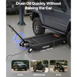 VEVOR Low Profile Oil Drain Pan, 17 Gallon Capacity, Rolling Oil Drain Pan with Electric Pump, 7.2 ft Hose & T Folding Handle, Leak-proof & Corrosion-resistant, Fit for Cars, SUVs, Trucks, ATVs, Black