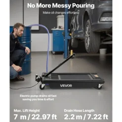 VEVOR Low Profile Oil Drain Pan, 17 Gallon Capacity, Rolling Oil Drain Pan with Electric Pump, 7.2 ft Hose & T Folding Handle, Leak-proof & Corrosion-resistant, Fit for Cars, SUVs, Trucks, ATVs, Black