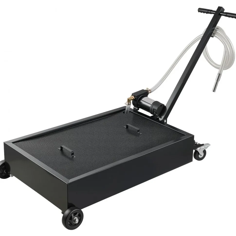 VEVOR Low Profile Oil Drain Pan, 15 Gallon Capacity, Rolling Oil Drain Pan with Electric Pump & 7.2 ft Hose, Leak-proof & Corrosion-resistant, Fit for Cars, SUVs, Trucks, Motorcycles, ATVs, Metal