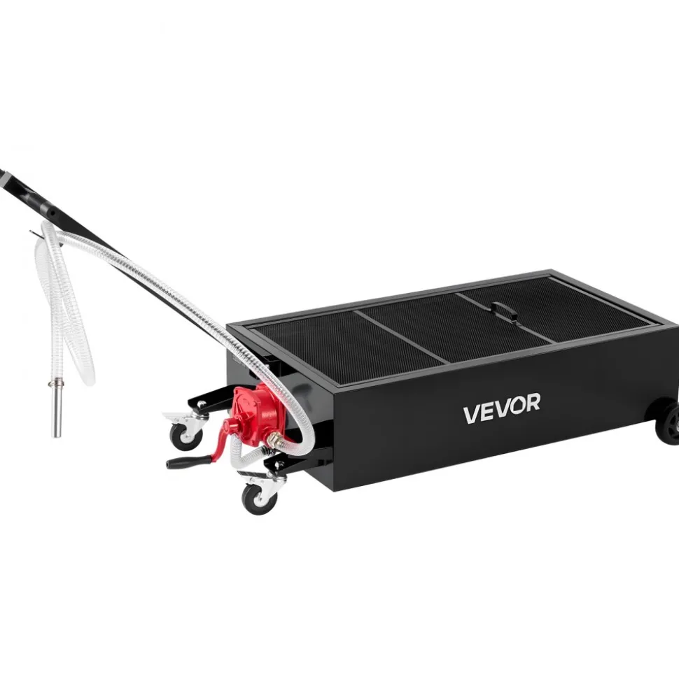 VEVOR Low Profile Oil Drain Pan, 25 Gallon Capacity, Rolling Oil Drain Pan with Manual Pump, 7.2 ft Hose & T Folding Handle, Leak-proof & Corrosion-resistant, Fit for Cars, SUVs, Trucks, ATVs, Black