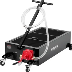 VEVOR Low Profile Oil Drain Pan, 25 Gallon Capacity, Rolling Oil Drain Pan with Manual Pump, 7.2 ft Hose & T Folding Handle, Leak-proof & Corrosion-resistant, Fit for Cars, SUVs, Trucks, ATVs, Black