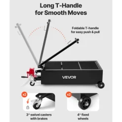 VEVOR Low Profile Oil Drain Pan, 25 Gallon Capacity, Rolling Oil Drain Pan with Manual Pump, 7.2 ft Hose & T Folding Handle, Leak-proof & Corrosion-resistant, Fit for Cars, SUVs, Trucks, ATVs, Black