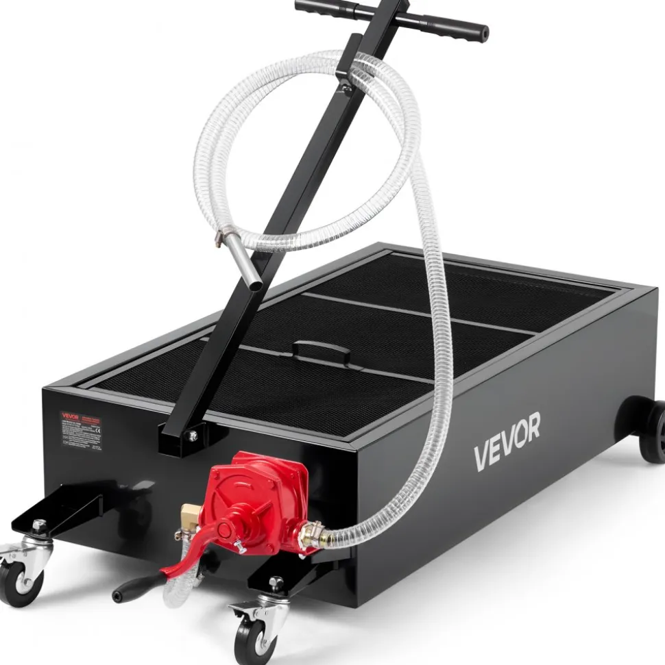 VEVOR Low Profile Oil Drain Pan, 25 Gallon Capacity, Rolling Oil Drain Pan with Manual Pump, 7.2 ft Hose & T Folding Handle, Leak-proof & Corrosion-resistant, Fit for Cars, SUVs, Trucks, ATVs, Black