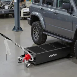 VEVOR Low Profile Oil Drain Pan, 25 Gallon Capacity, Rolling Oil Drain Pan with Manual Pump, 7.2 ft Hose & T Folding Handle, Leak-proof & Corrosion-resistant, Fit for Cars, SUVs, Trucks, ATVs, Black