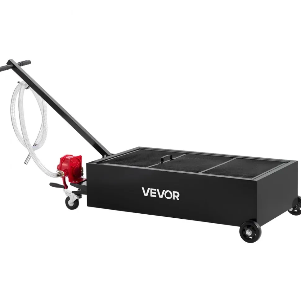 VEVOR Low Profile Oil Drain Pan, 25 Gallon Capacity, Rolling Oil Drain Pan with Manual Pump, 7.2 ft Hose & T Folding Handle, Leak-proof & Corrosion-resistant, Fit for Cars, SUVs, Trucks, ATVs, Black