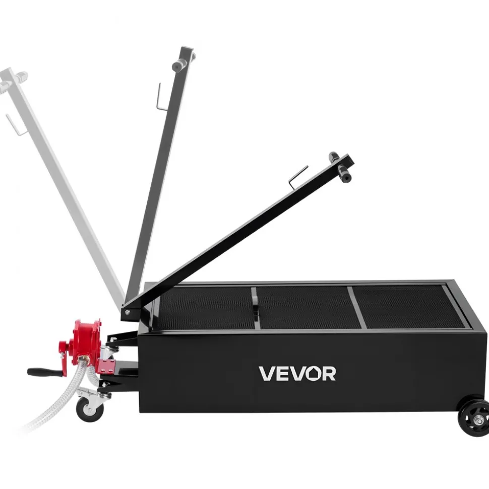 VEVOR Low Profile Oil Drain Pan, 25 Gallon Capacity, Rolling Oil Drain Pan with Manual Pump, 7.2 ft Hose & T Folding Handle, Leak-proof & Corrosion-resistant, Fit for Cars, SUVs, Trucks, ATVs, Black