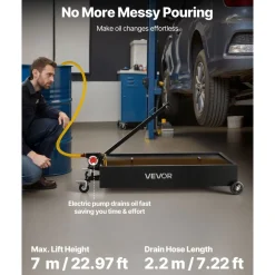 VEVOR Low Profile Oil Drain Pan, 20 Gallon Capacity, Rolling Oil Drain Pan with Electric Pump & 7.2 ft Hose, Leak-proof & Corrosion-resistant, Fit for Cars, SUVs, Trucks, Motorcycles, ATVs, Metal