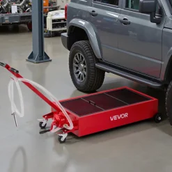 VEVOR Low Profile Oil Drain Pan, 17 Gallon Capacity, Rolling Oil Drain Pan with Electric Pump, 7.2 ft Hose & T Folding Handle, Leak-proof & Corrosion-resistant, Fit for Cars, SUVs, Trucks, ATVs, Red