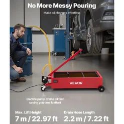 VEVOR Low Profile Oil Drain Pan, 17 Gallon Capacity, Rolling Oil Drain Pan with Electric Pump, 7.2 ft Hose & T Folding Handle, Leak-proof & Corrosion-resistant, Fit for Cars, SUVs, Trucks, ATVs, Red