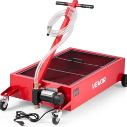 VEVOR Low Profile Oil Drain Pan, 17 Gallon Capacity, Rolling Oil Drain Pan with Electric Pump, 7.2 ft Hose & T Folding Handle, Leak-proof & Corrosion-resistant, Fit for Cars, SUVs, Trucks, ATVs, Red