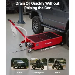 VEVOR Low Profile Oil Drain Pan, 17 Gallon Capacity, Rolling Oil Drain Pan with Electric Pump, 7.2 ft Hose & T Folding Handle, Leak-proof & Corrosion-resistant, Fit for Cars, SUVs, Trucks, ATVs, Red