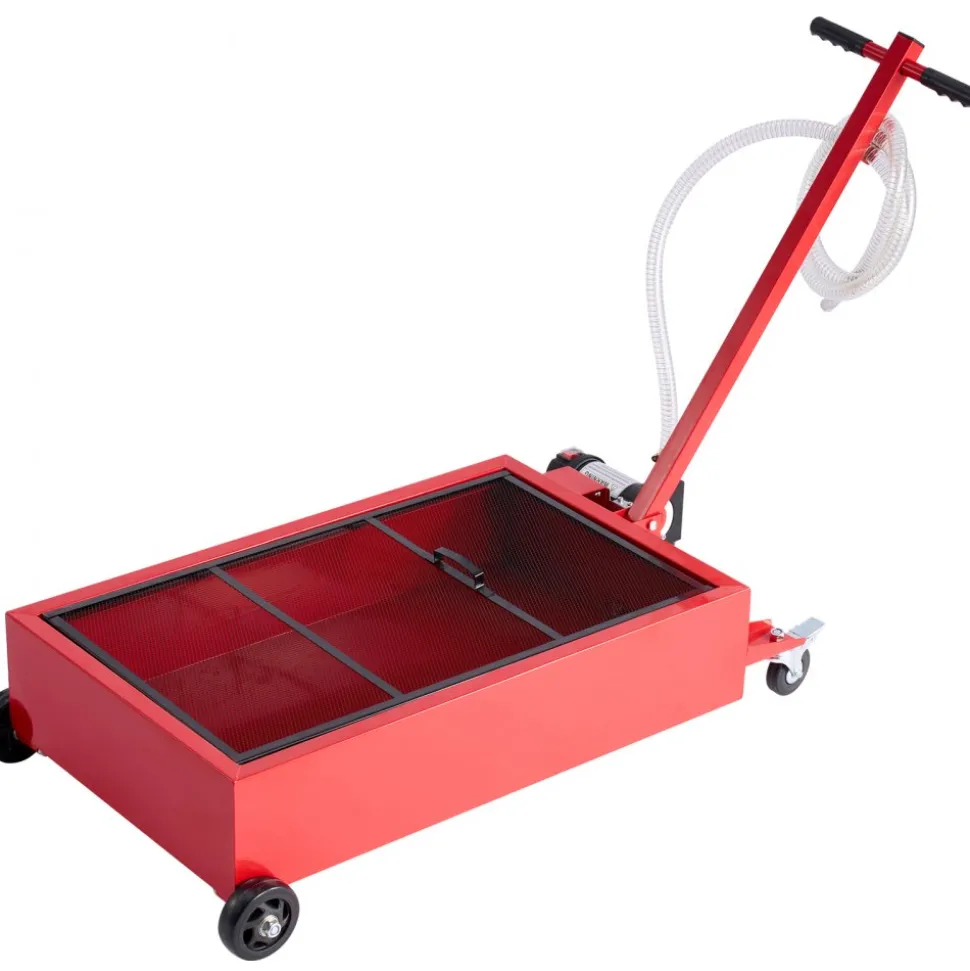 VEVOR Low Profile Oil Drain Pan, 17 Gallon Capacity, Rolling Oil Drain Pan with Electric Pump, 7.2 ft Hose & T Folding Handle, Leak-proof & Corrosion-resistant, Fit for Cars, SUVs, Trucks, ATVs, Red