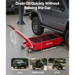 VEVOR Low Profile Oil Drain Pan, 20 Gallon Capacity, Rolling Oil Drain Pan with Manual Pump, 7.2 ft Hose & T Folding Handle, Leak-proof & Corrosion-resistant, Fit for Cars, SUVs, Trucks, ATVs, Red