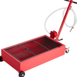 VEVOR Low Profile Oil Drain Pan, 20 Gallon Capacity, Rolling Oil Drain Pan with Manual Pump, 7.2 ft Hose & T Folding Handle, Leak-proof & Corrosion-resistant, Fit for Cars, SUVs, Trucks, ATVs, Red