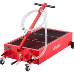 VEVOR Low Profile Oil Drain Pan, 20 Gallon Capacity, Rolling Oil Drain Pan with Manual Pump, 7.2 ft Hose & T Folding Handle, Leak-proof & Corrosion-resistant, Fit for Cars, SUVs, Trucks, ATVs, Red