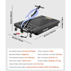 VEVOR Low Profile Oil Drain Pan, 17 Gallon Capacity, Rolling Oil Drain Pan with Electric Pump & 7.2 ft Hose, Leak-proof & Corrosion-resistant, Fit for Cars, SUVs, Trucks, Motorcycles, ATVs, Metal