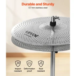 VEVOR Low Volume Cymbal Pack, 4 Pieces Quiet Cymbals for Drum Set, Alloy Cymbals Drum Set Includes 14-inch Hi-Hats, 16-inch Crash, 18-inch Crash, 20-inch Ride, Drumsticks & Cymbal Bag, Bright Copper