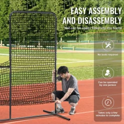 VEVOR L Screen Baseball for Batting Cage, 7x7 ft Baseball Softball Safety Screen, Body Protector Portable Batting Screen with Carry Bag & Ground Stakes, Heavy Duty Pitching Net for Pitchers Protection