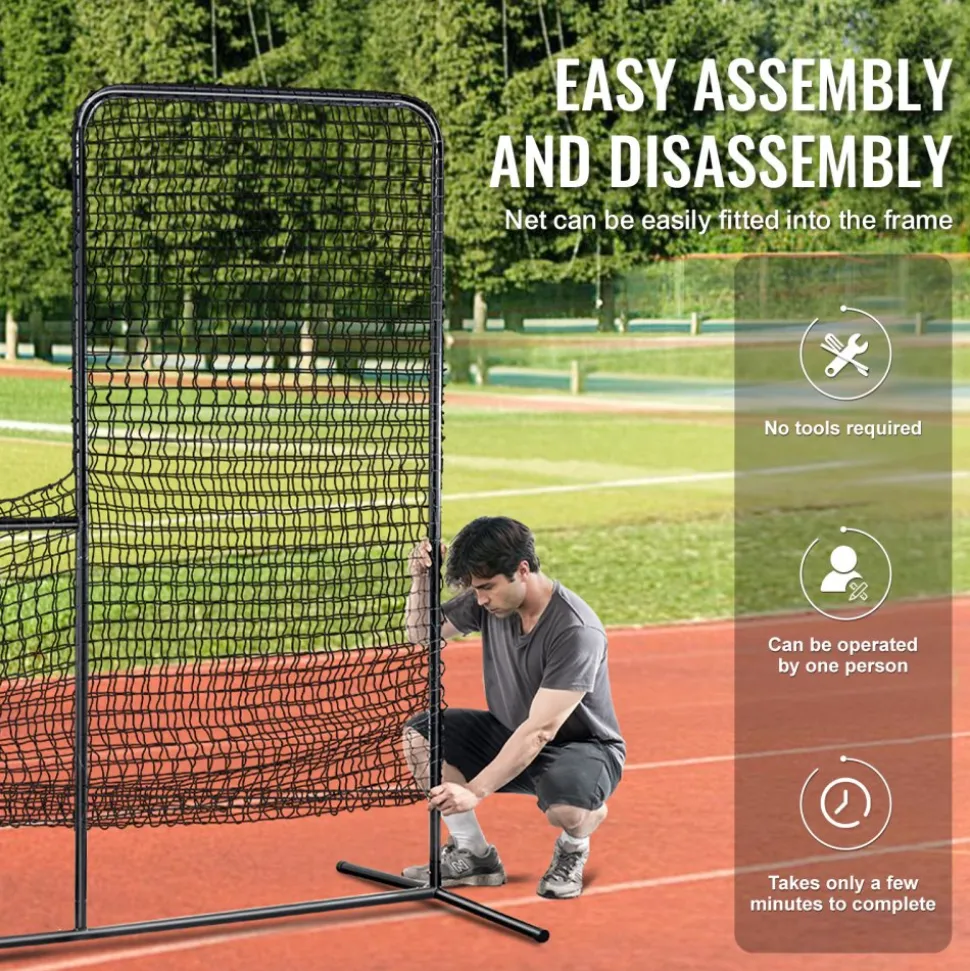 VEVOR L Screen Baseball for Batting Cage, 7x7 ft Baseball Softball Safety Screen, Body Protector Portable Batting Screen with Carry Bag & Ground Stakes, Heavy Duty Pitching Net for Pitchers Protection