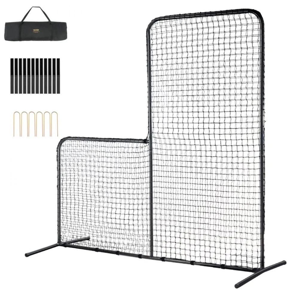 VEVOR L Screen Baseball for Batting Cage, 7x7 ft Baseball Softball Safety Screen, Body Protector Portable Batting Screen with Carry Bag & Ground Stakes, Heavy Duty Pitching Net for Pitchers Protection