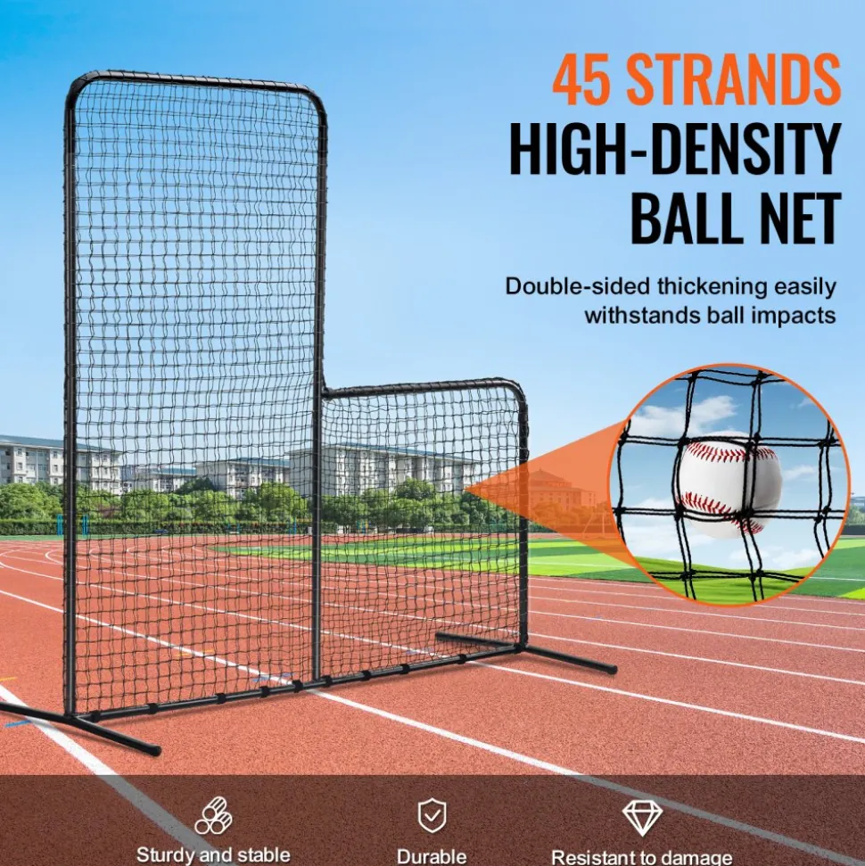 VEVOR L Screen Baseball for Batting Cage, 7x7 ft Baseball Softball Safety Screen, Body Protector Portable Batting Screen with Carry Bag & Ground Stakes, Heavy Duty Pitching Net for Pitchers Protection