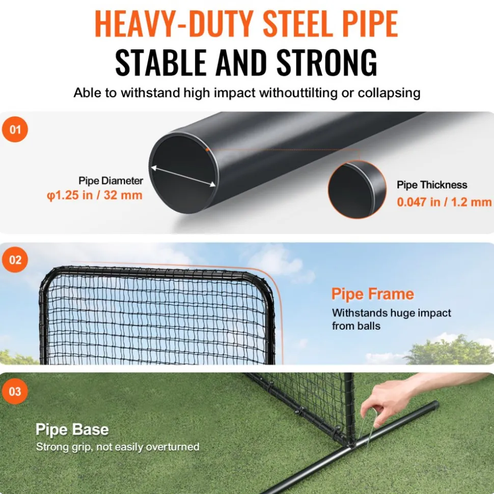 VEVOR L Screen Baseball for Batting Cage, 7x7 ft Baseball Softball Safety Screen, Body Protector Portable Batting Screen with Carry Bag & Ground Stakes, Heavy Duty Pitching Net for Pitchers Protection