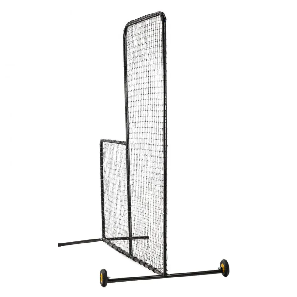 VEVOR L Screen Baseball for Batting Cage, 7x7 ft Softball Safety Screen, Body Protector Portable Batting Screen with Carry Bag, Wheels, Ground Stakes, Heavy Duty Pitching Net for Pitchers Protection