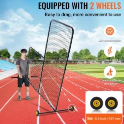 VEVOR L Screen Baseball for Batting Cage, 7x7 ft Softball Safety Screen, Body Protector Portable Batting Screen with Carry Bag, Wheels, Ground Stakes, Heavy Duty Pitching Net for Pitchers Protection