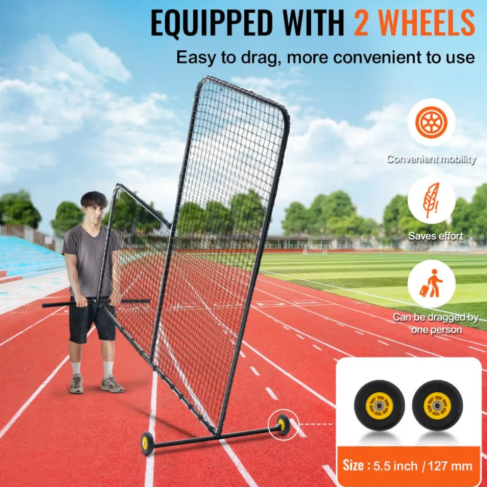 VEVOR L Screen Baseball for Batting Cage, 7x7 ft Softball Safety Screen, Body Protector Portable Batting Screen with Carry Bag, Wheels, Ground Stakes, Heavy Duty Pitching Net for Pitchers Protection