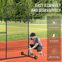 VEVOR L Screen Baseball for Batting Cage, 7x7 ft Softball Safety Screen, Body Protector Portable Batting Screen with Carry Bag, Wheels, Ground Stakes, Heavy Duty Pitching Net for Pitchers Protection