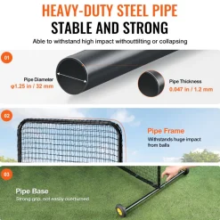 VEVOR L Screen Baseball for Batting Cage, 7x7 ft Softball Safety Screen, Body Protector Portable Batting Screen with Carry Bag, Wheels, Ground Stakes, Heavy Duty Pitching Net for Pitchers Protection
