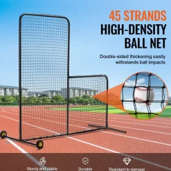 VEVOR L Screen Baseball for Batting Cage, 7x7 ft Softball Safety Screen, Body Protector Portable Batting Screen with Carry Bag, Wheels, Ground Stakes, Heavy Duty Pitching Net for Pitchers Protection