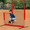 VEVOR L Screen Baseball for Batting Cage, 7x7 ft Baseball & Softball Safety Screen, Body Protector Portable Batting Screen with Carry Bag & Ground Stakes, Baseball Pitching Net for Pitchers Protection
