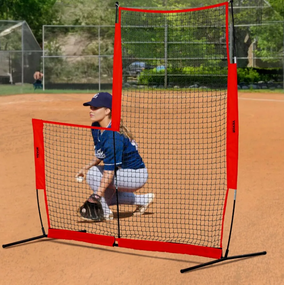 VEVOR L Screen Baseball for Batting Cage, 7x7 ft Baseball & Softball Safety Screen, Body Protector Portable Batting Screen with Carry Bag & Ground Stakes, Baseball Pitching Net for Pitchers Protection