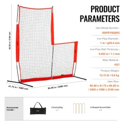 VEVOR L Screen Baseball for Batting Cage, 7x7 ft Baseball & Softball Safety Screen, Body Protector Portable Batting Screen with Carry Bag & Ground Stakes, Baseball Pitching Net for Pitchers Protection