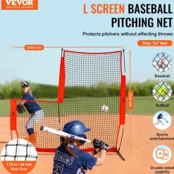 VEVOR L Screen Baseball for Batting Cage, 7x7 ft Baseball & Softball Safety Screen, Body Protector Portable Batting Screen with Carry Bag & Ground Stakes, Baseball Pitching Net for Pitchers Protection