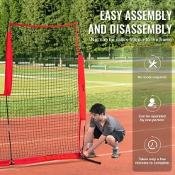 VEVOR L Screen Baseball for Batting Cage, 7x7 ft Baseball & Softball Safety Screen, Body Protector Portable Batting Screen with Carry Bag & Ground Stakes, Baseball Pitching Net for Pitchers Protection