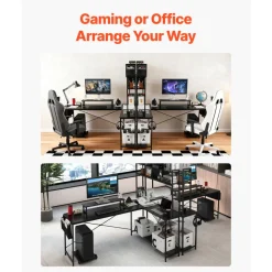 VEVOR L-Shaped Computer Desk, 67-inch Reversible Corner Gaming Desk with Monitor Stand & Movable CPU Stand, Modern Stylish PC Table Sturdy Work Workstation for Home Office - Easy to Assembly